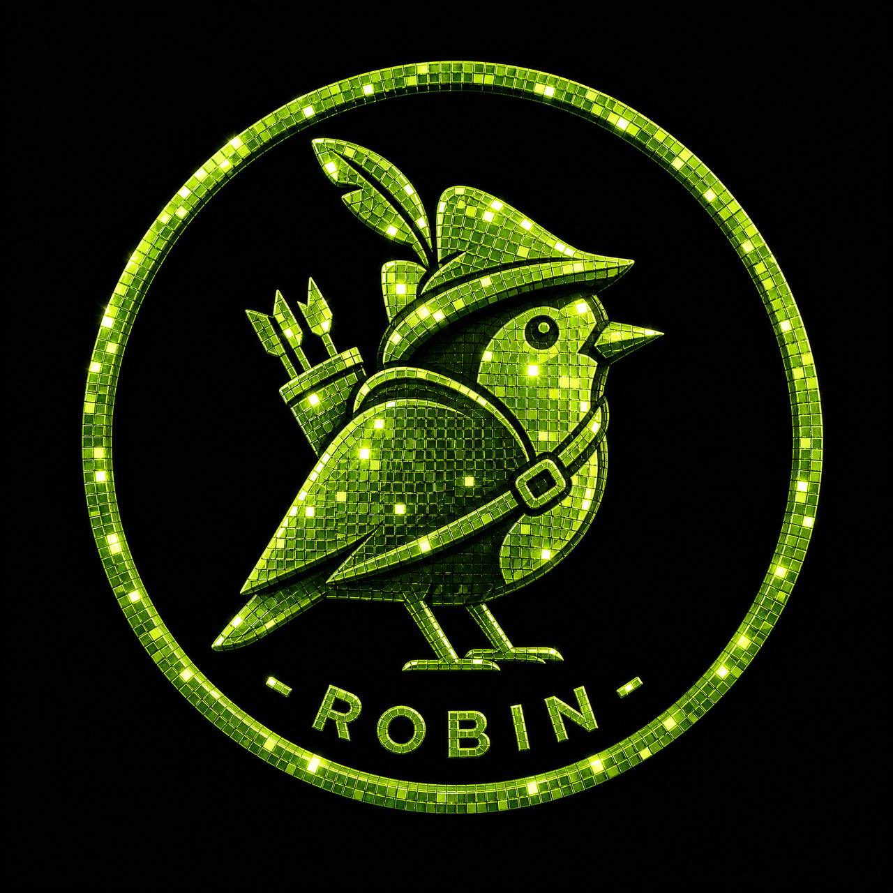 Robin as a green disco ball